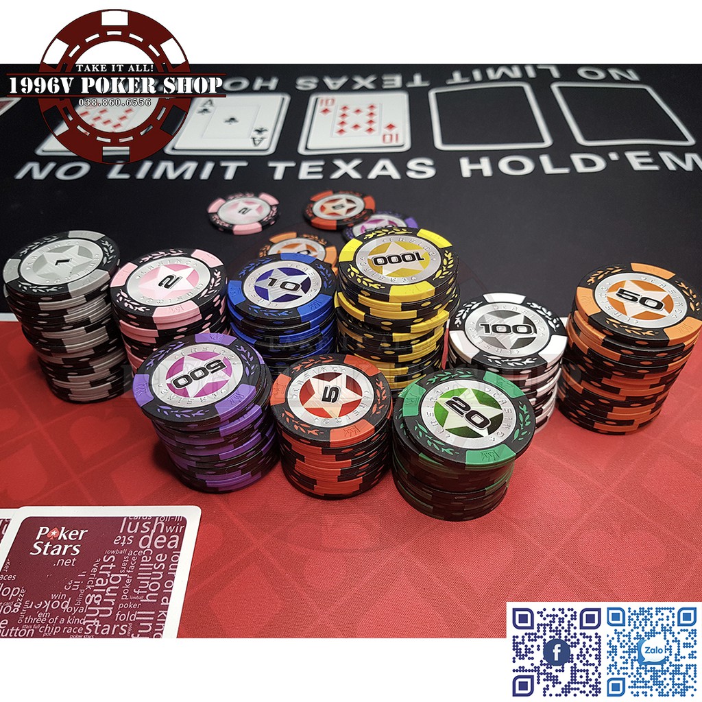 Vali 300 chip Poker có số, phỉnh poker Ngôi Sao chip set Pocker đất nung giá rẻ đẹp - 1996V Poker Shop