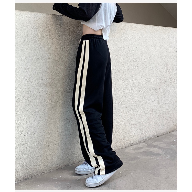 Quần Dài Thể Thao Nữ Ống Rộng Họa Tiết Sọc Ngang Mới