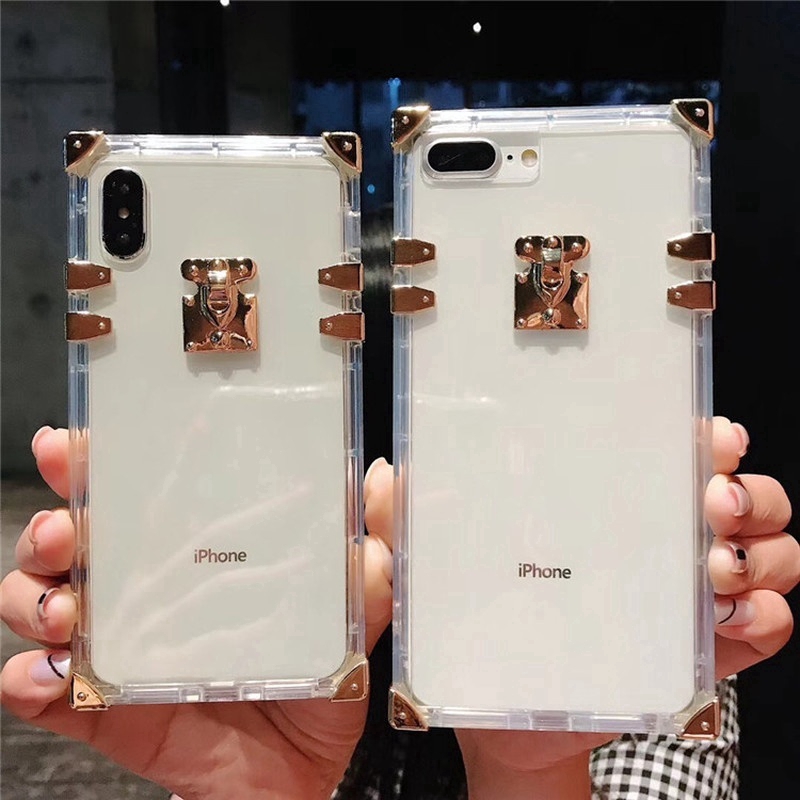 Ốp điện thoại dáng vuông phối kim loại chống sốc thời trang cho iPhone 6 6S 7 8 Plus XS Max XR