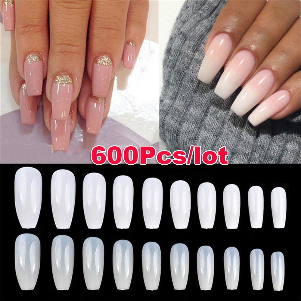 Bộ 600 Móng Tay Giả Ballerina Nối Dài Bảo Vệ Toàn Diện Tháo Rời Được Phong Cách Pháp