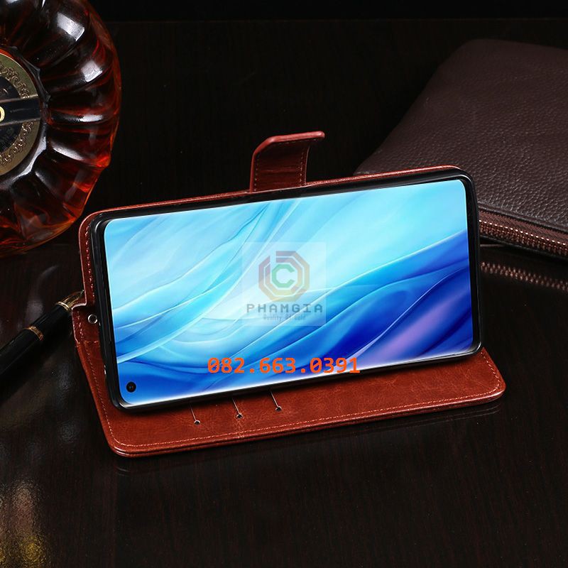 Bao da oppo reno 4 pro chuẩn đẹp, da cao cấp, có ngăn ví