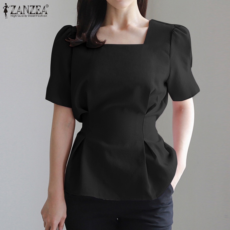 Áo kiểu ZANZEA tay ngắn cổ vuông thắt dây thời trang dành cho nữ