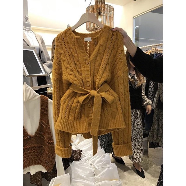 Áo len áo khoác len buộc đai eo hàng QC