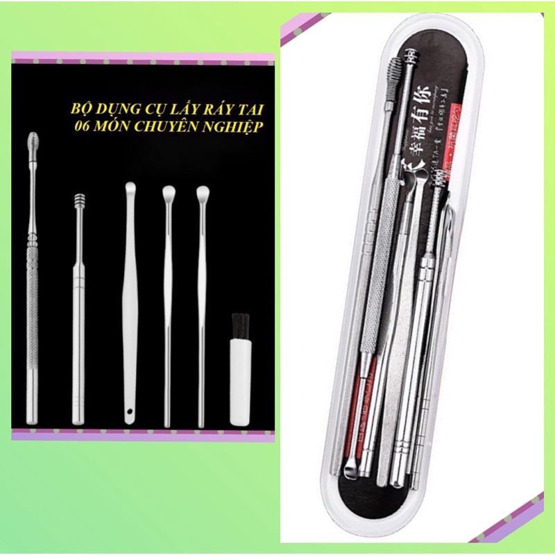 Bộ Lấy Ráy Tai 06 Món Chuyên Nghiệp Bằng Inox Cao Cấp