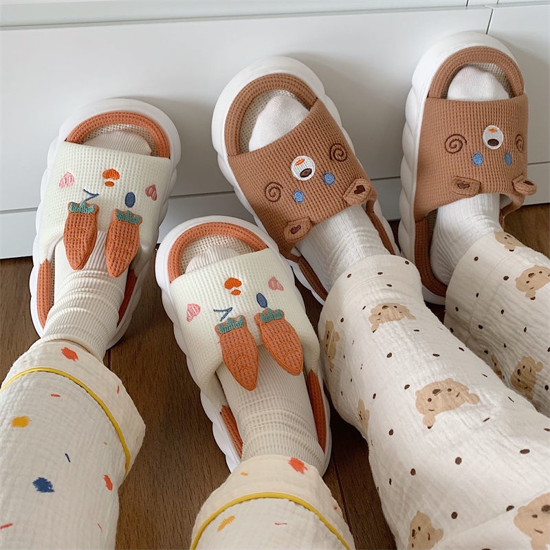 Dép Đi Trong Nhà Bằng cotton Linen Hình Gấu Nâu Cho Nam Nữ