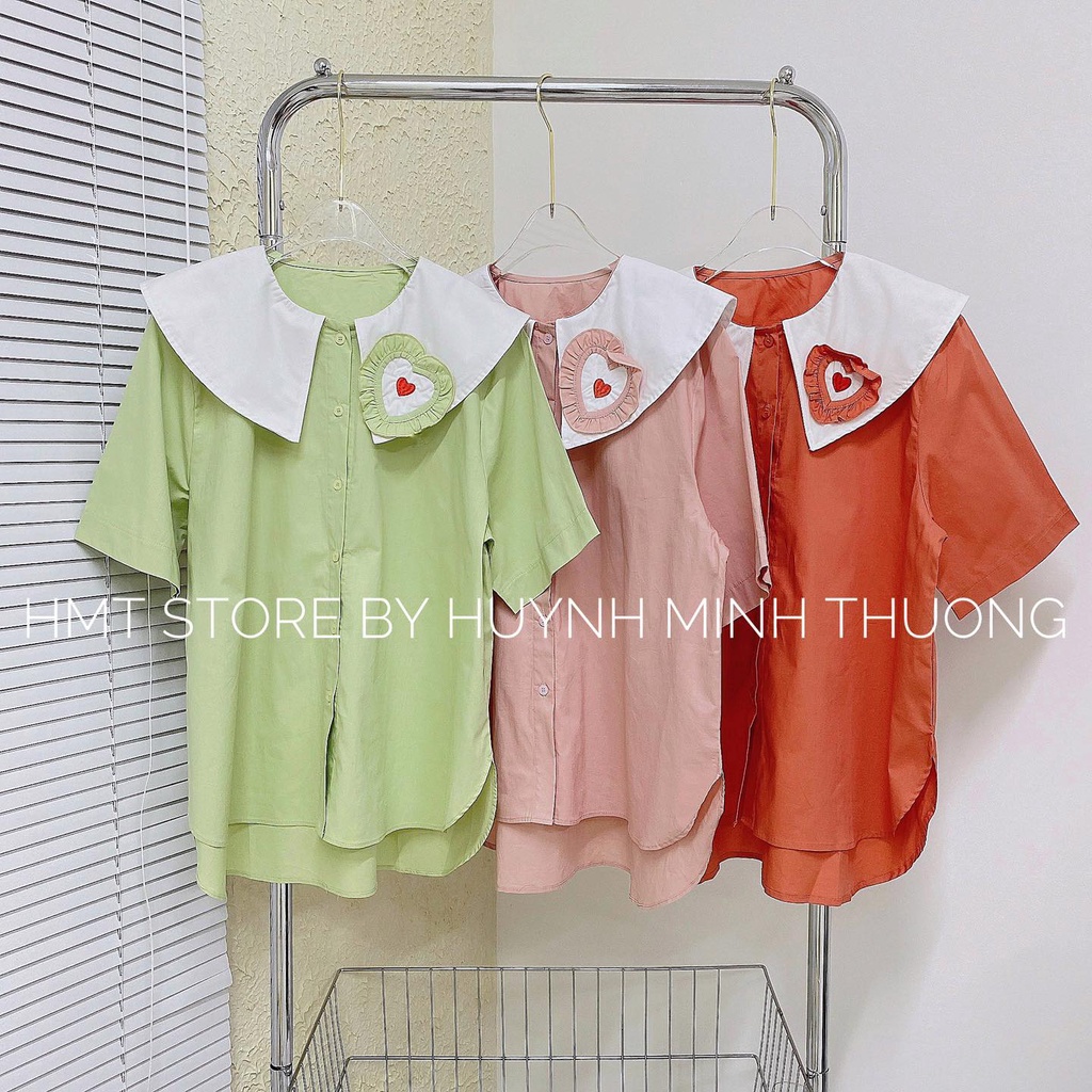 Áo sơmi thêu cổ trái tim