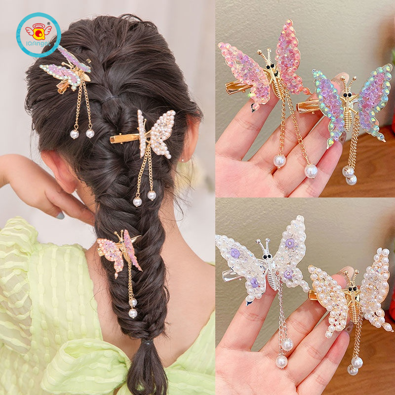 Kẹp tóc IQ Angel hình bướm đính ngọc trai giả dễ thương cho bé gái