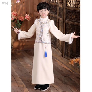 HTINGTrẻ em bé trai Hanfu Năm mới Mặc Tang Suit Dày dặn Phong cách Trung Quốc Trang phục cổ của Thiếu gia