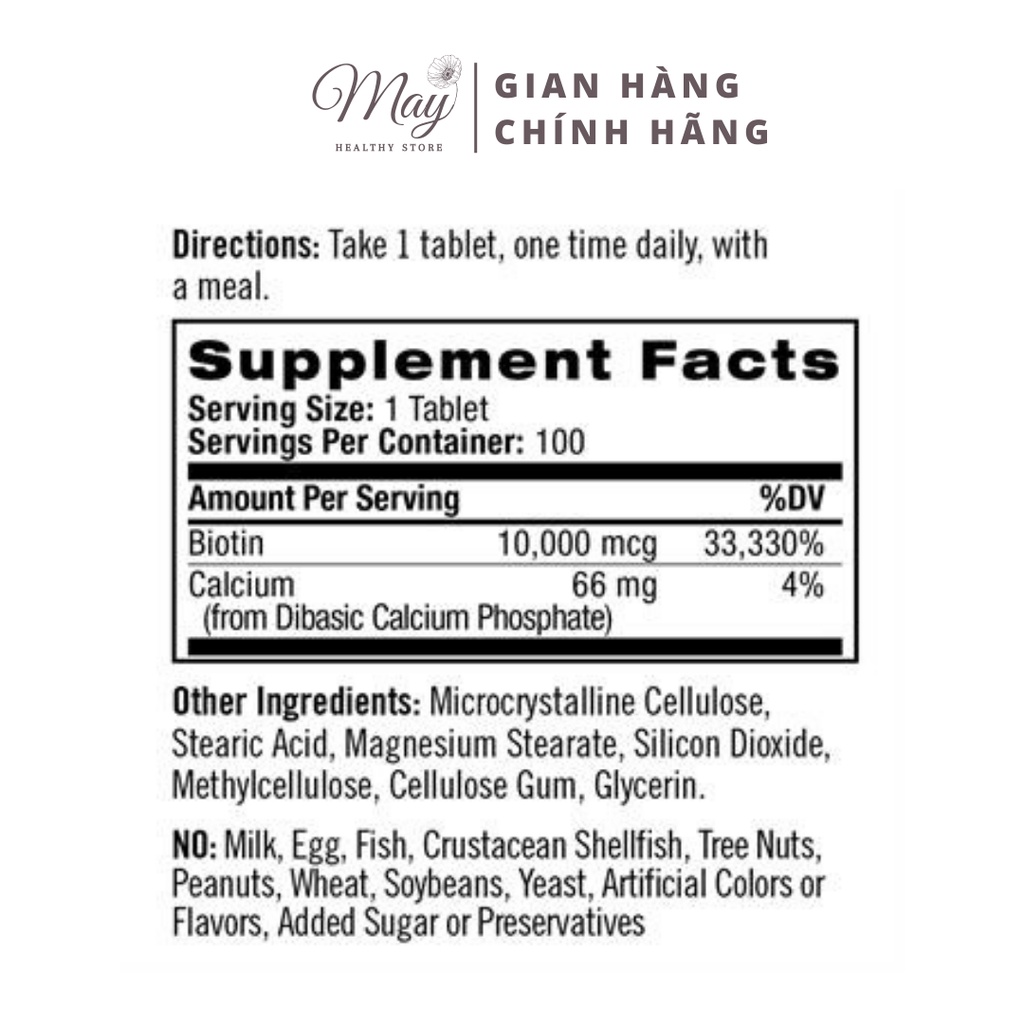 Viên Uống Mọc Tóc Và Móng, Giảm Gãy Rụng Natrol Biotin 10.000 mcg (Lọ 100 Viên)