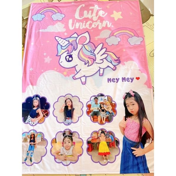 Chăn ngựa Unicorn in ảnh bé theo yêu cầu