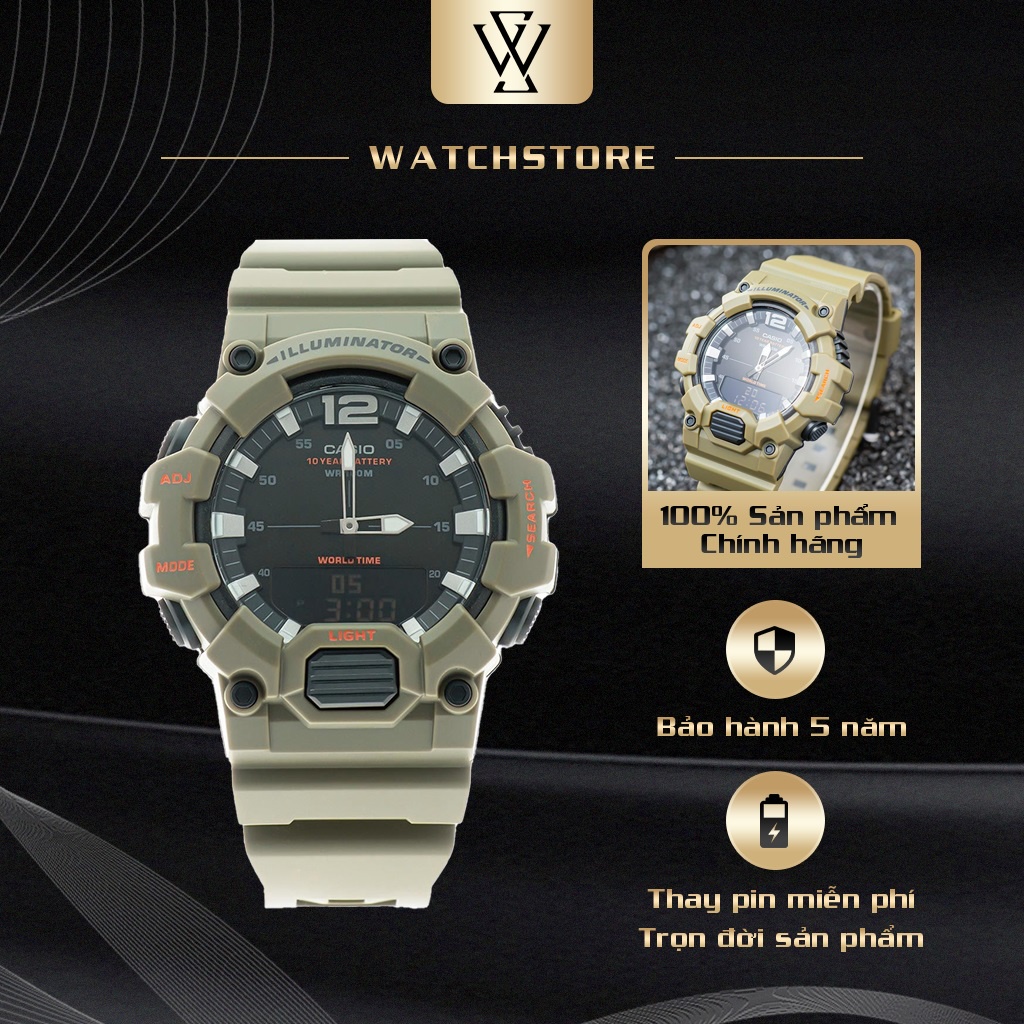 Đồng Hồ Điện Tử Nam Casio WATCHSTORE HDC-700-3A2 Thiết Kế Kính Nhựa 48.7mm, Độ Chịu Nước 10ATM, Vỏ Nhựa Cao Cấp
