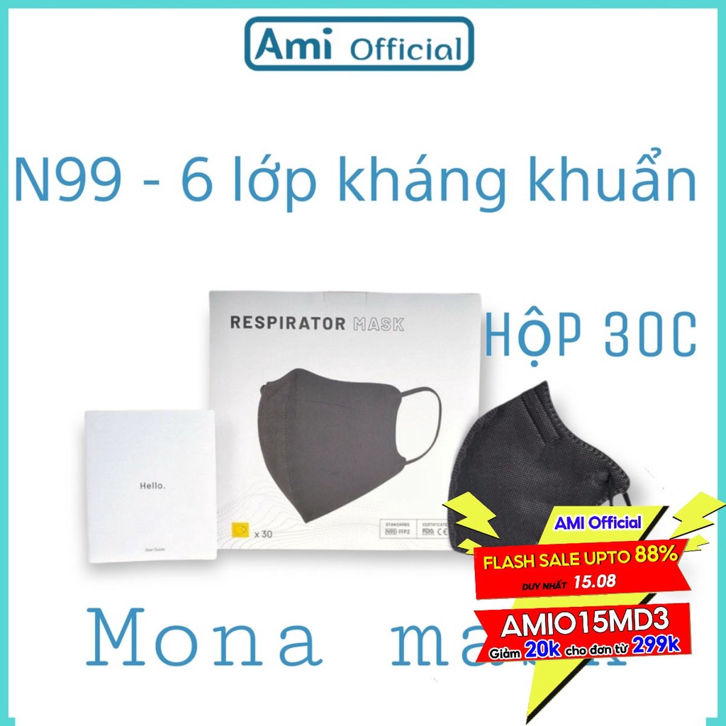 Hộp 30 chiếc khẩu trang Mona mask N99 6 lớp chống bụi mịn ami official