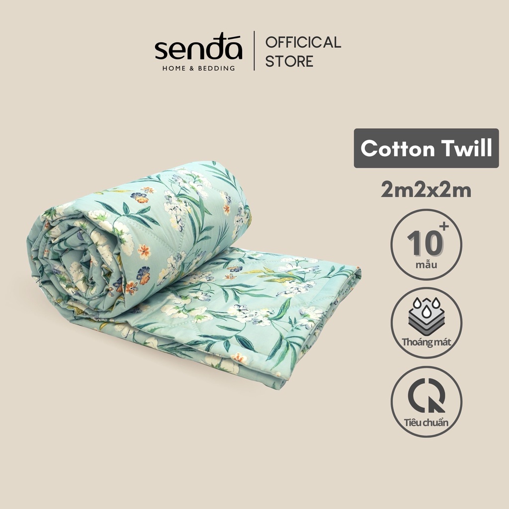 Vỏ chăn trần bông lồng được ruột Cotton thô lụa SEN ĐÁ 2mx2m2 họa tiết hoa lá, mền chần 4 mùa cao cấp êm ái