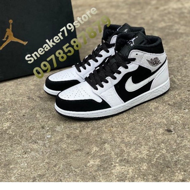 Giày Nike Jordan 1 Mid White/Black 554724-113 Nam/Nữ    Sneaker79Store