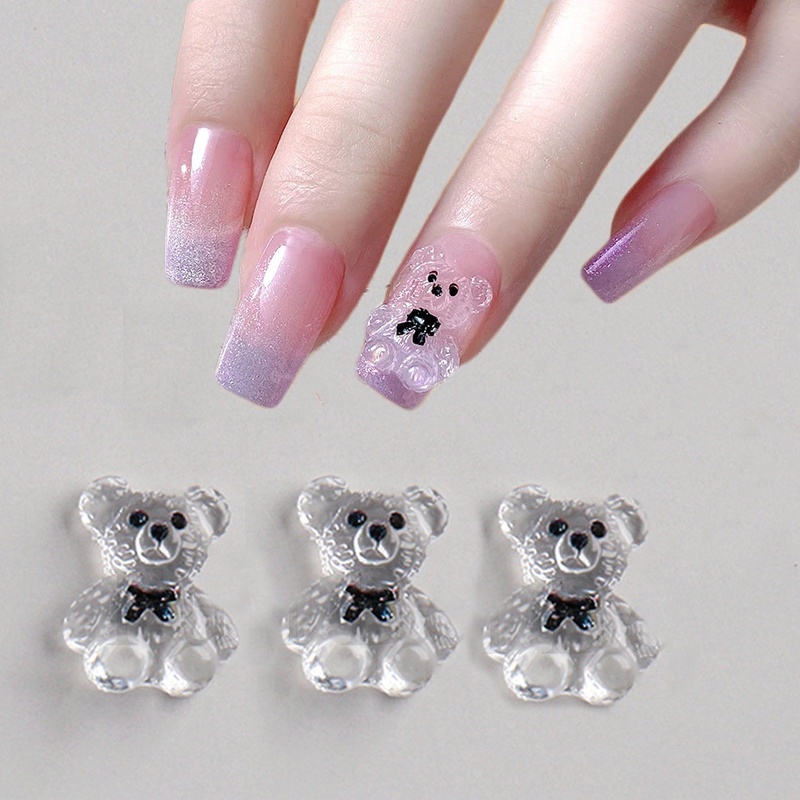 Bộ 5 Phụ Kiện Trang Trí Móng Tay Trong Suốt Hình Gấu Gummy 3D Đáng Yêu