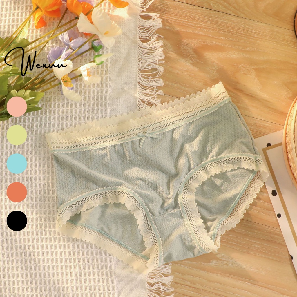 Quần lót nữ Wexuu Design viền phối ren điệu đà chất cotton co dãn QC33
