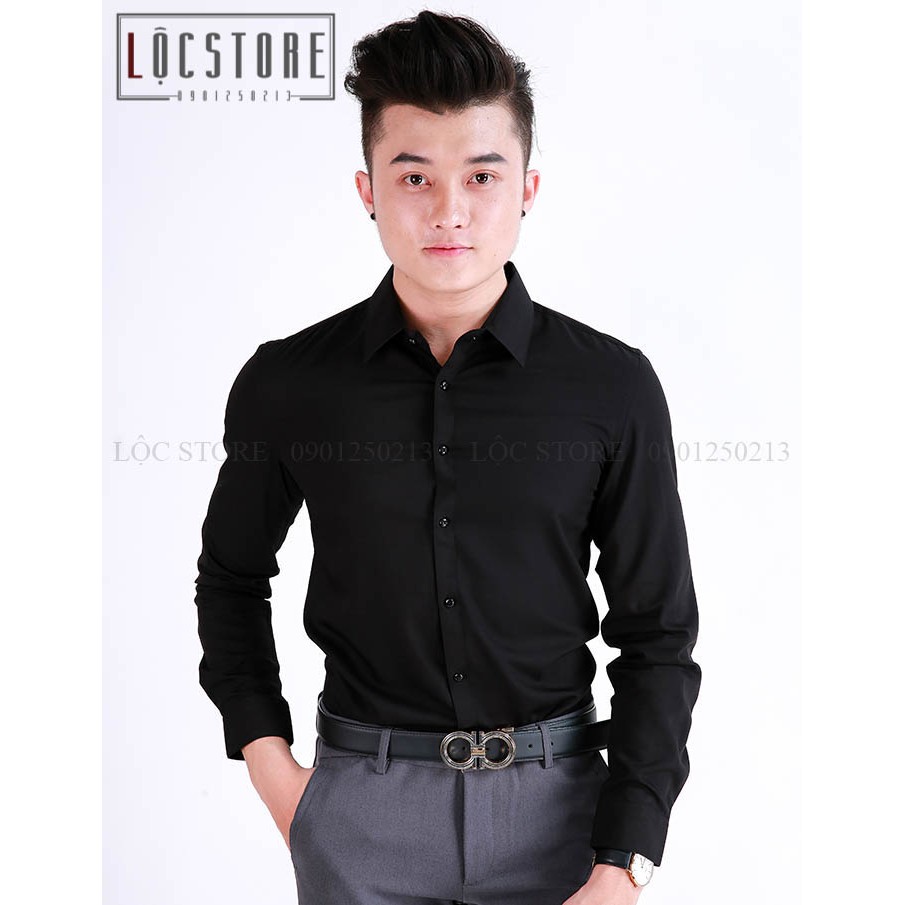 Áo sơmi đen trơn - không nhăn - form body hàn quốc