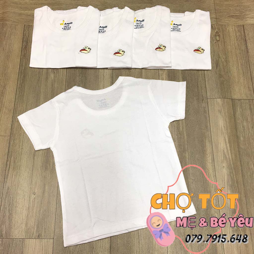 [CHẤT ĐẸP] Combo 5 Áo Tay Ngắn Cotton Trắng Mặc Mát Cho Bé Thun 4 Chiều Co Dãn Mềm Mại