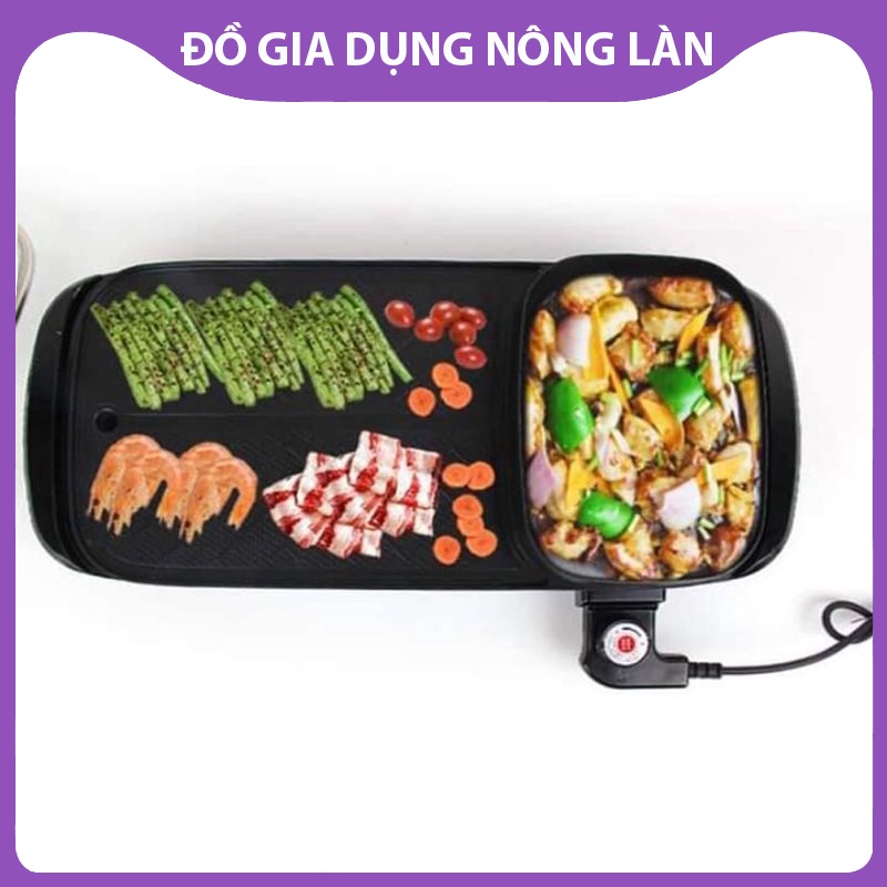 Bếp nướng lẩu 2 ngăn dài đa năng NL Shop, nồi lẩu nướng điện 2 trong 1 tiết kiệm điện năng