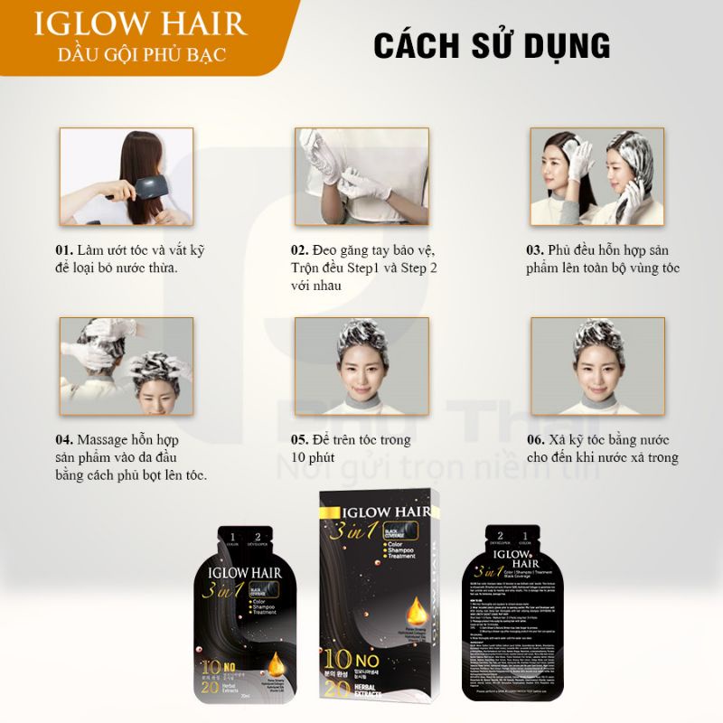 [gói lẻ dùng thử] Dầu gội phủ bạc-IGLOW HAIR -Hàn Quốc - Phú Thái  15ml