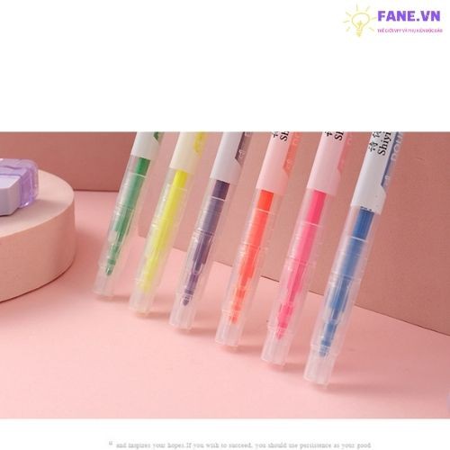 Set 6 bút highlight dạ quang 2 đầu 12 màu Fane dùng để gạch chân, ghi nhớ nhớ màu pastel đều màu sắc nét mã FA2024