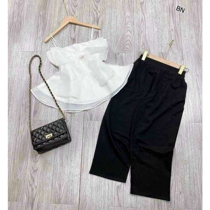 Sét áo voan 2 dây voan tơ kết nơ trước ngực xinh xinh fashionzero - 85116