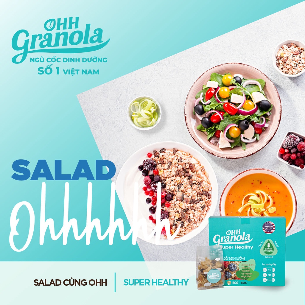 Đồ Ăn Vặt - Ngũ Cốc Giảm Cân Siêu Hạt - Hoa Quả - Trái Cây - Dinh Dưỡng Yến Mạch OHH GRANOLA 45g ANNI Group