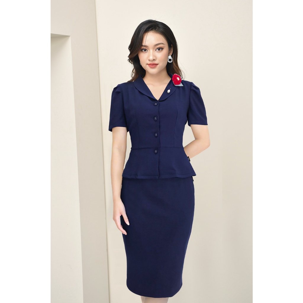 Sét Bộ Cao Cấp Luperi LFSB4107 Áo Cổ Vest phối chân váy bút chì thanh lịch, sang trọng.