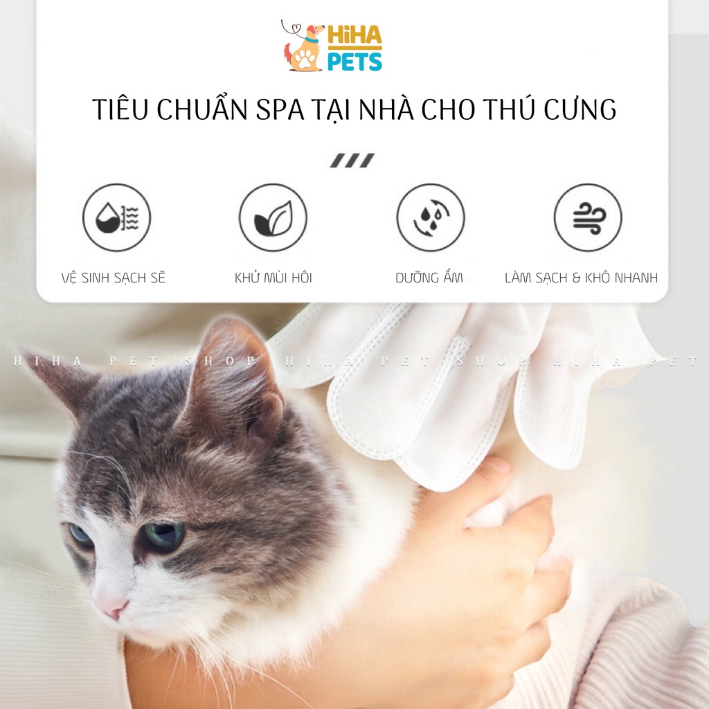 Găng Tay Vệ Sinh Lau Sạch Tắm Khô Và Khử Mùi Hôi Cho Chó Mèo Tiện Lợi Dùng Một Lần.