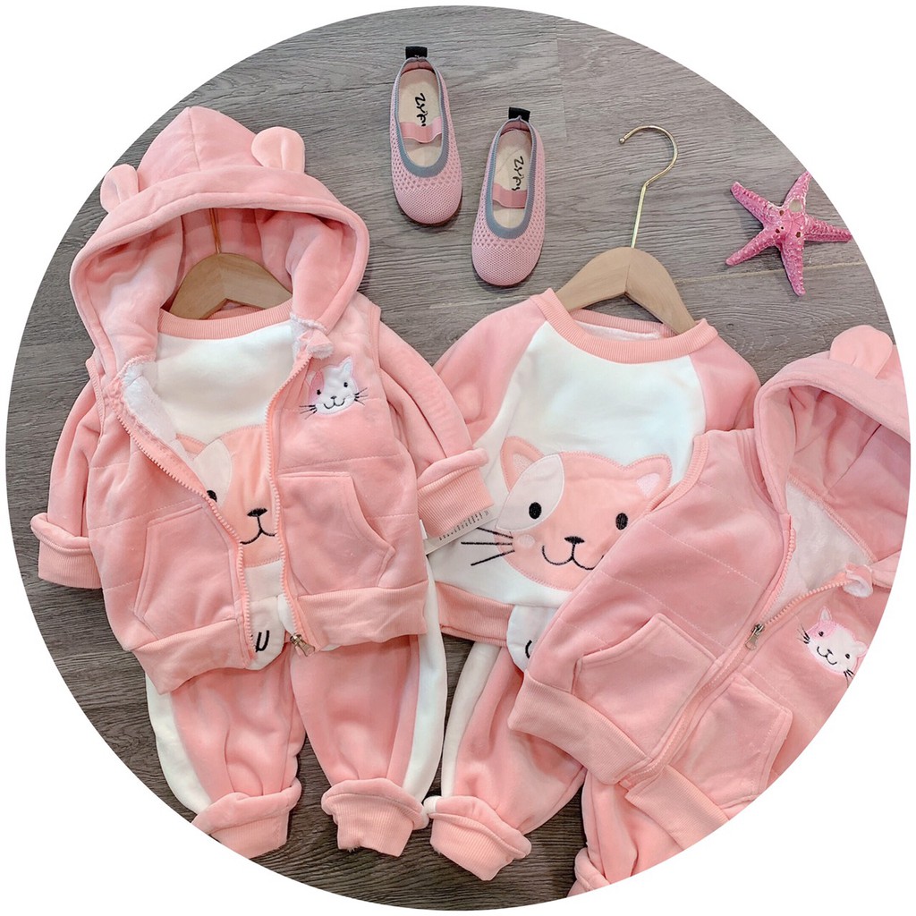 BỘ NỈ LÔNG MÈO HỒNG CHO BÉ GÁI -AT8421105