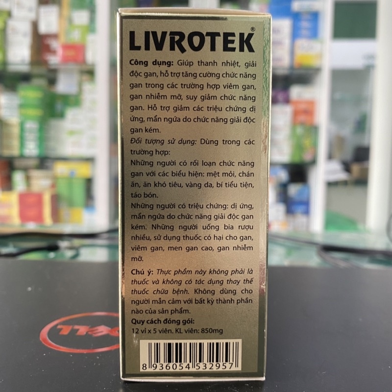 Livrotek – Hỗ trợ điều trị viêm gan, giải độc gan, hạ men gan và phục hồi chức năng gan (Hộp 60 viên)