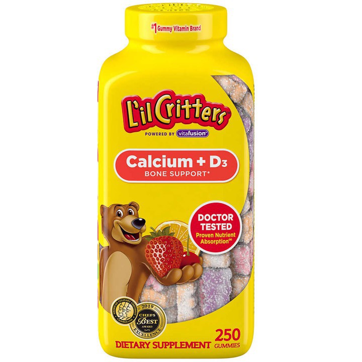 Kẹo Dẻo Bổ Sung Canxi Cho Bé L'il Lil Critters Calcium + D3 Hộp 250 Viên - Nhập Khẩu Mỹ