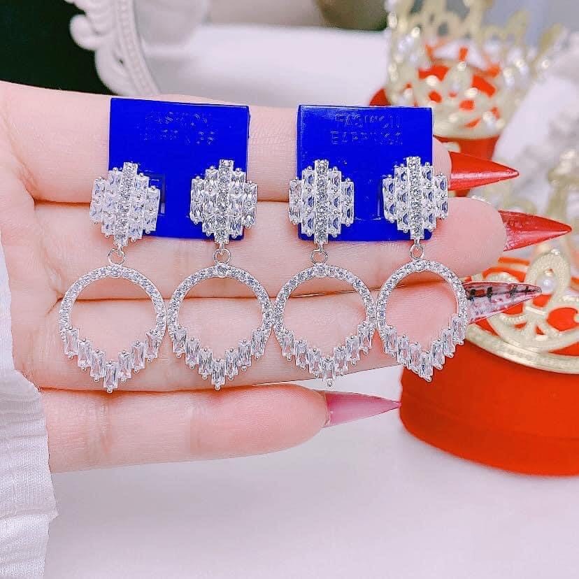 Bông tai bạc nữ kiểu thả hình tròn đính đá nhân tạo - Trang sức bạc Evasilver