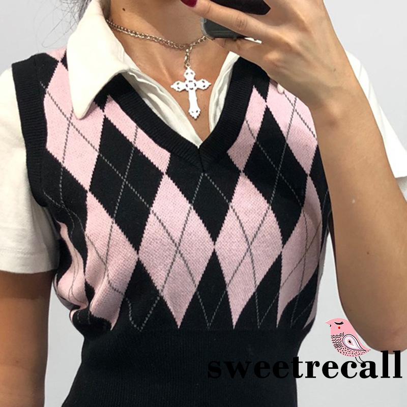 Áo Nữ Không Tay Cổ Chữ V Họa Tiết Caro Thời Trang Quyến Rũ