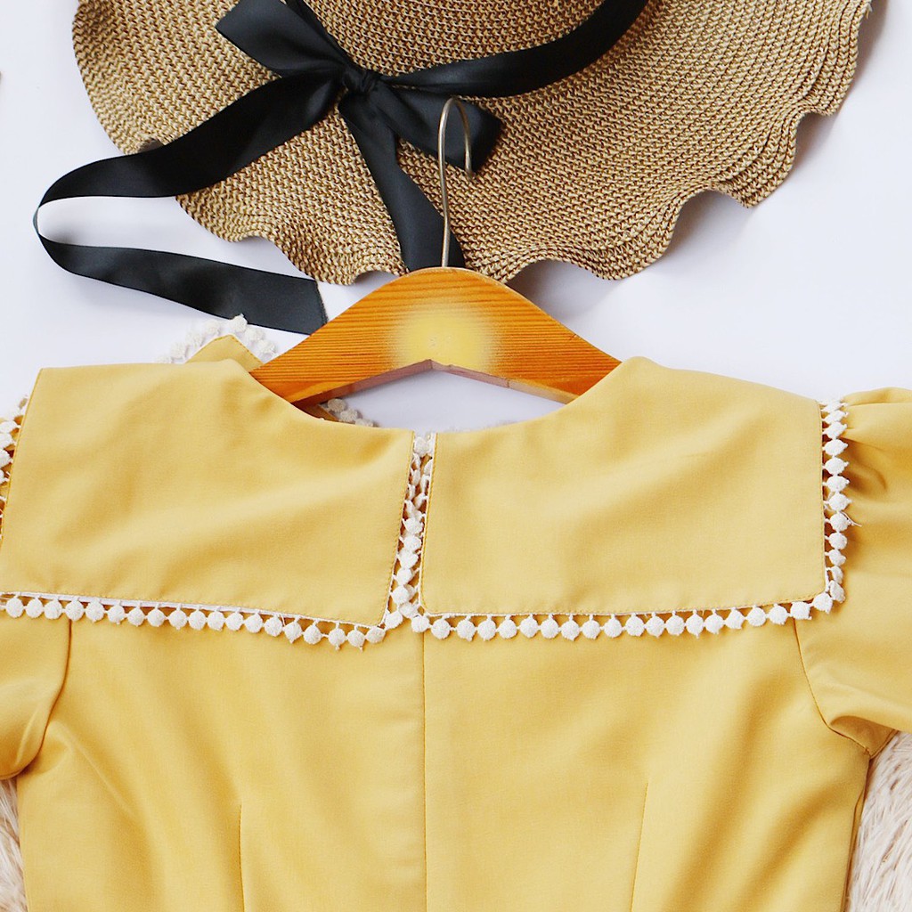 Đầm vàng công sở nữ thiết kế dáng chữ a dễ thương tay ngắn vải lụa cao cấp - Thời trang Lux W | BigBuy360 - bigbuy360.vn