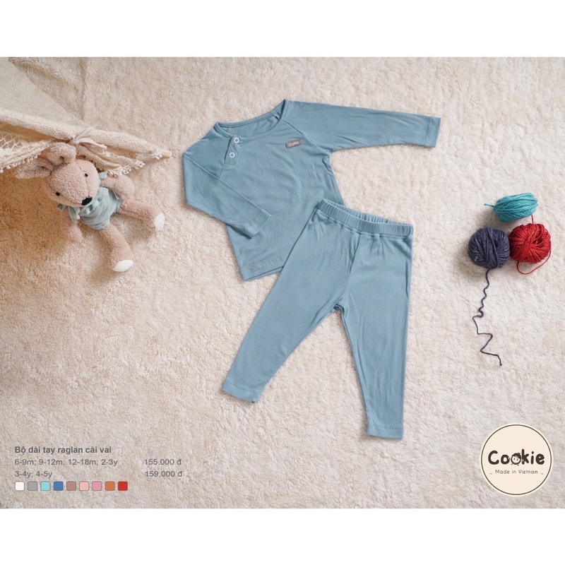 Cookie bộ cài vai cổ tròn thu đông cho bé