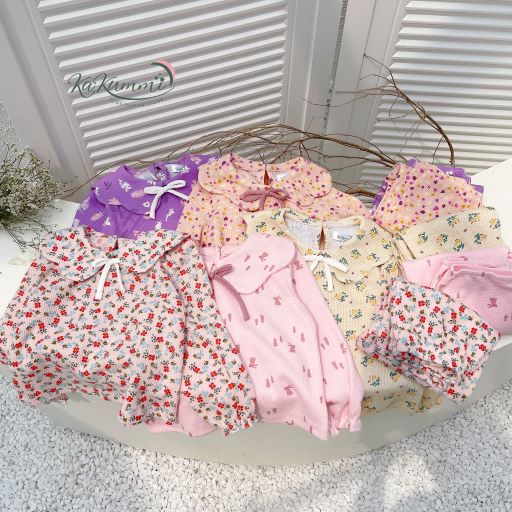 Set quần áo dài tay cotton len bé gái  Kakummi