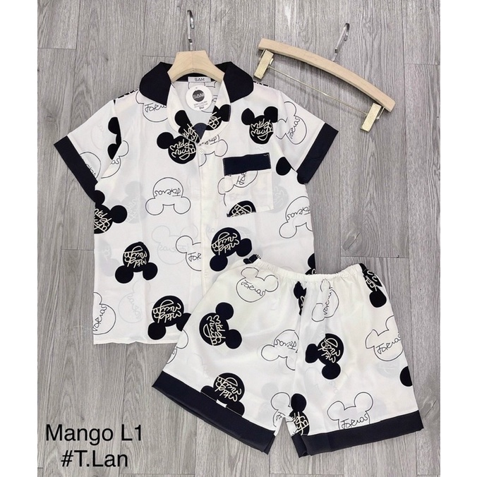 Bộ pijama lụa quần đùi áo cộc chất mát lụa latin hành thiết kế