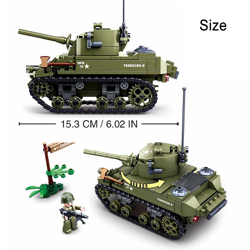Bộ Đồ Chơi Lắp Ráp  Xe Tăng Quân Đội WW2 M5 344 Mảnh Ghép Cho Bé