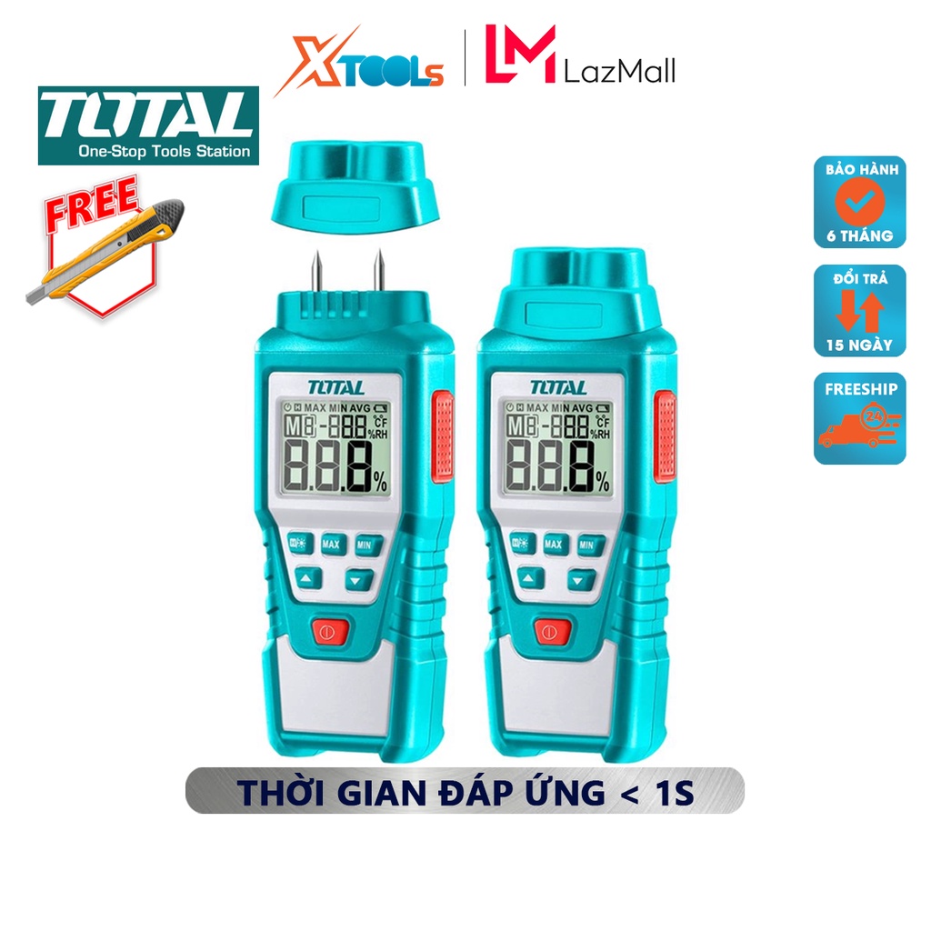 Máy đo độ ẩm gỗ TOTAL TETWM01 | thiết bị kiểm tra độ ẩm Phạm vi đo độ ẩm 2 ~ 70%, Thời gian đáp ứng＜ 1 giây, dùng pin AA