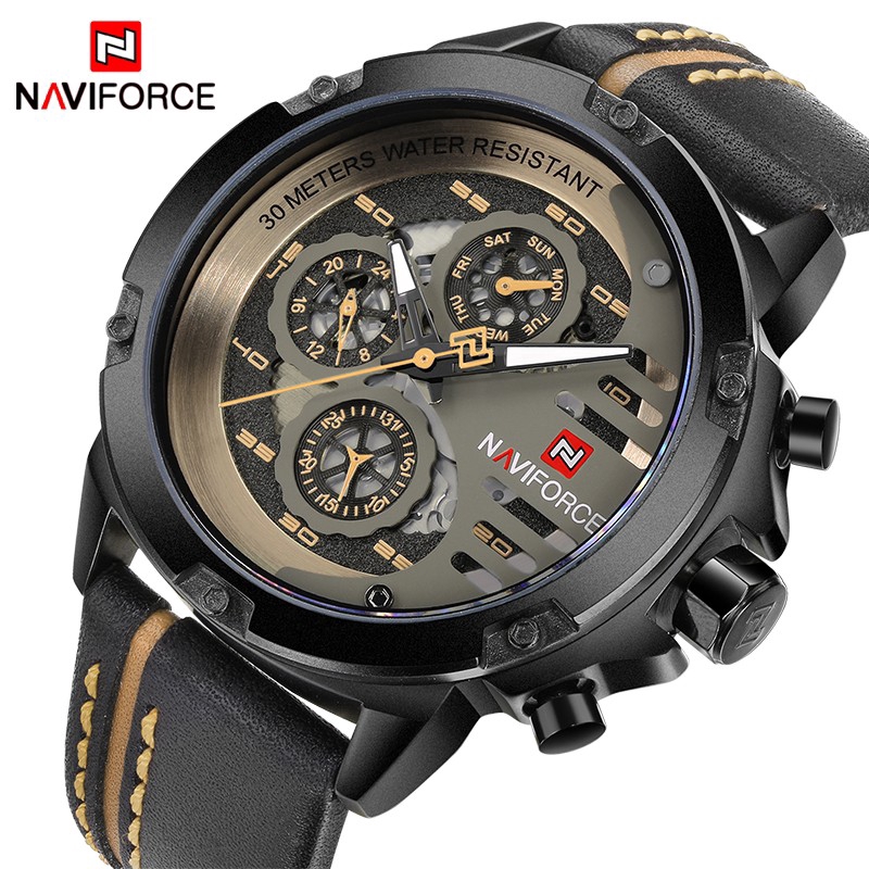 NAVIFORCE NF9110 Men Sport Fashion Leather Band Analog Quartz Watch