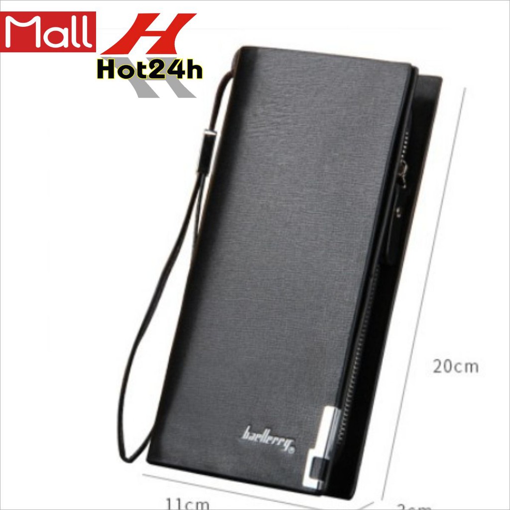 Ví cầm tay dài Baellerry nam da PU phối da bò hàng hiệu đen, nâu, nữ dự tiệc sang trọng vừa Iphone 11 12 V102