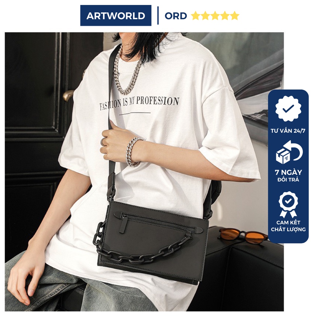 Túi đeo chéo nam nữ dây xích da unisex dạng hộp vuông kèm ví tròn thời trang ARTW TDC007