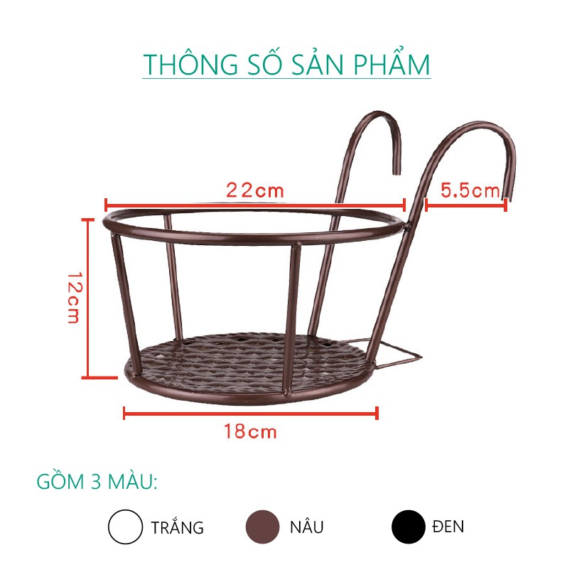 Giỏ Sắt Treo Chậu, Trồng Cây Ban Công, Chịu Tải Cực Lớn