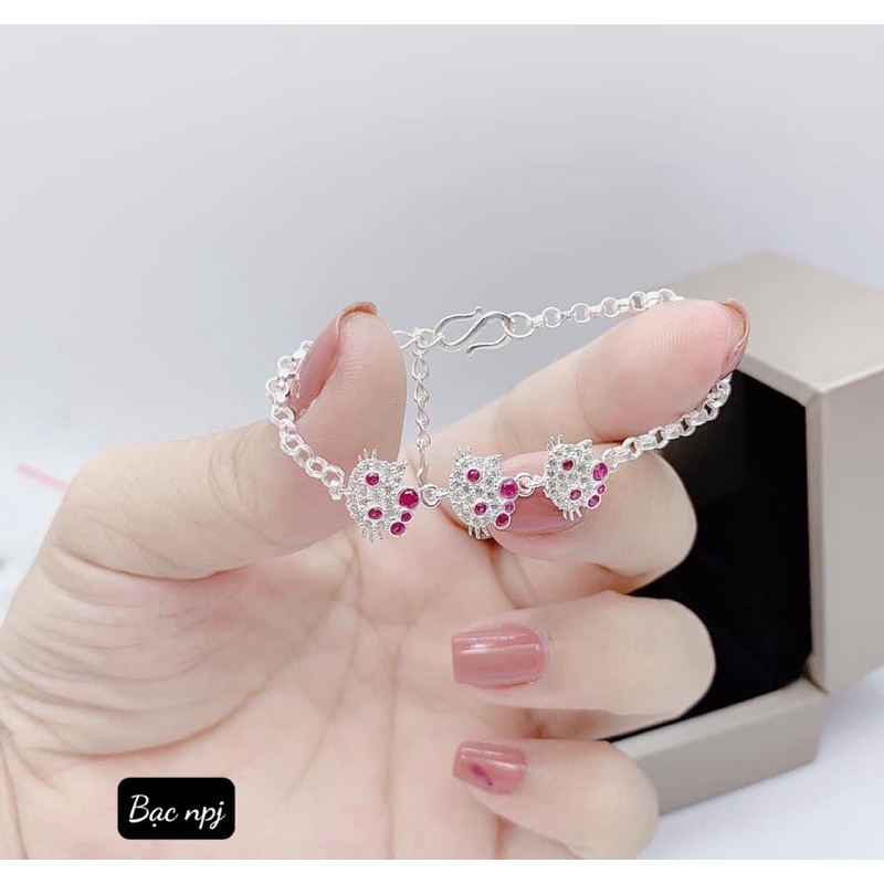 Lắc Tay cho bé , Vòng Tay ⚡️ HELLO KITTY ⚡️ dễ thương cho bé yêu, Bạc Ta 100%- Bạc Npj