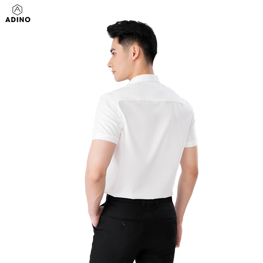 Áo sơ mi nam tay ngắn màu trắng kem ADINO vải nến lụa sợi sồi dáng slimfit công sở hơi ôm trẻ trung CT01