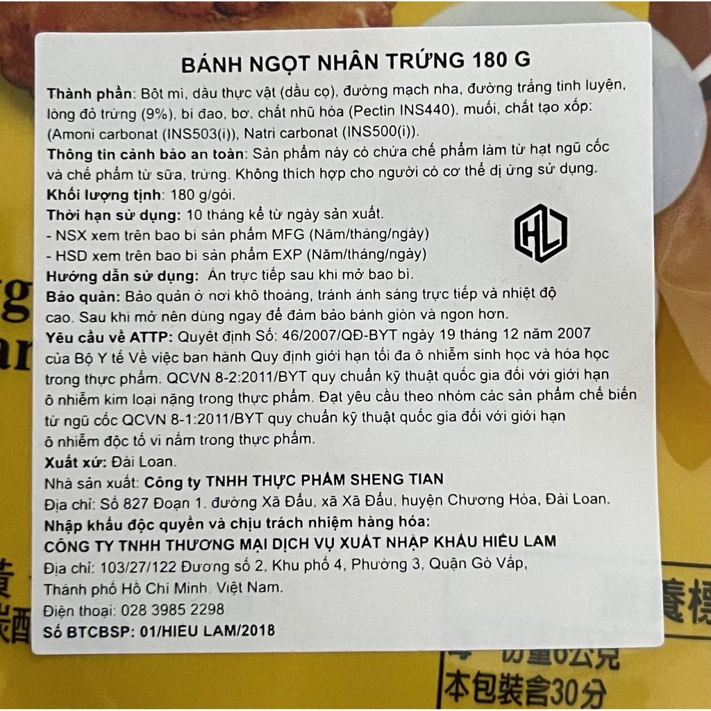 Bánh quy trứng muối đài loan Sheng Tian 180gr