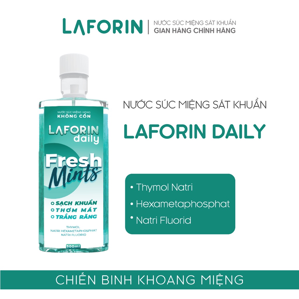Nước súc miệng Laforin Daily 500ml vệ sinh răng miệng hằng ngày, trắng răng, thơm miệng, tái tạo men răng