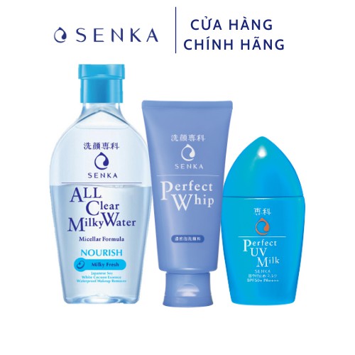 Bộ sản phẩm bảo vệ&làm sạch toàn diện Senka(sữa chống nắng UV Milk+nước tẩy trang Milky Water+sửa rửa mặt Whip)