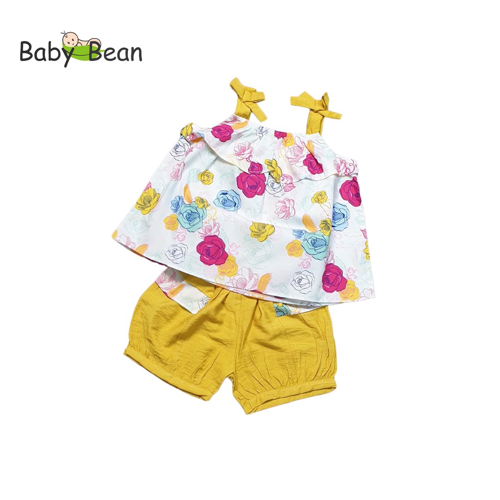 [MÃ THƯƠNG HIỆU YÊU THÍCH Voucher giảm 10%] Bộ Đồ Áo Hoa Dây 2 Tầng Phối Quần Túi Bèo Bé Gái BabyBean